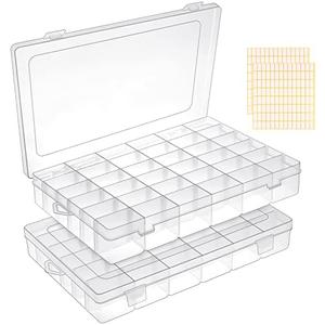 1 Pack 36 Grids Clear Plastic Organizer Box, Storage Container With Adjustable Divider, Craft and Bead Storage for DIY Jewelry Tackles With 2 Sheets Label Stickers