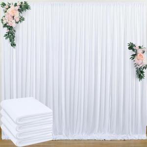 20 ft x 10 ft Wrinkle Free White Backdrop Curtain for Wedding Parties, Polyester Photo Backdrop Drapes for Baby Shower Birthday Party Backdrop Stand, Bulk Thick Background Curtains 5x10FT 4 Panels