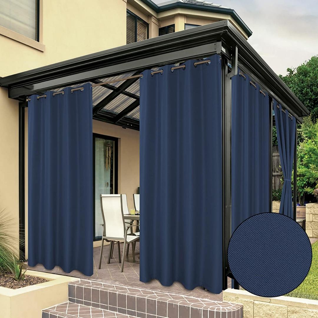 BONZER Waterproof Outdoor Curtains for Patio Porch Pergola Cabana Light Filtering Privacy Grommet Indoor Curtain Panels for Bedroom Living Room, 1 Panel, 54W x 95L inch, Navy