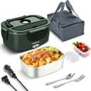 Electric Lunch Box for Adults,80W Heated Lunch Box-1.5L Electric Food Warmers,Portable Food Warmer for Travel & Work,Warming Soup & Reheat,Loncheras para Hombres de Trabajo,1*Container (Dark Green)