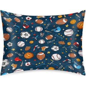 Satin Pillowcase for Hair and Skin Cartoon Baseball Football Sport Soft Silk Pillow Case with Envelope Closure Cooling Pillow Cases Slip Standard Size Pillow Cover for Women Men Kids Boys Girls 20x26