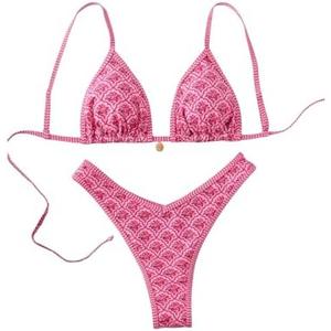 BEAUDRM Women's 2 Piece Bikini Set Y2k Floral Triangle Tie Back Swimsuits Bathing Suit, XS