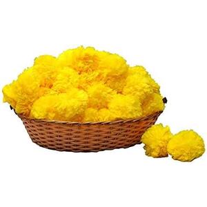 Artificial Marigold Flowers for Diwali Wedding Indian Theme Decorations Home Decoration Photo Prop Festival Pooja Decoration Da de Muertos Day of Dead Decoration (Lemon Yellow, 60)