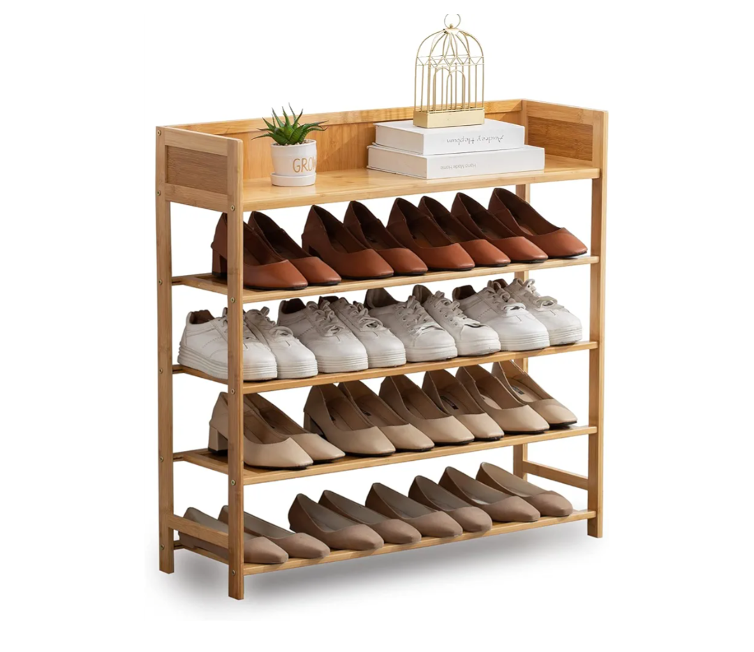 Furshus Long Shoe Rack, 3Tier Bamboo Stackable Shoe Shelf Storage Organizer, Shoe Stand for Closet, Entryway and Hallway