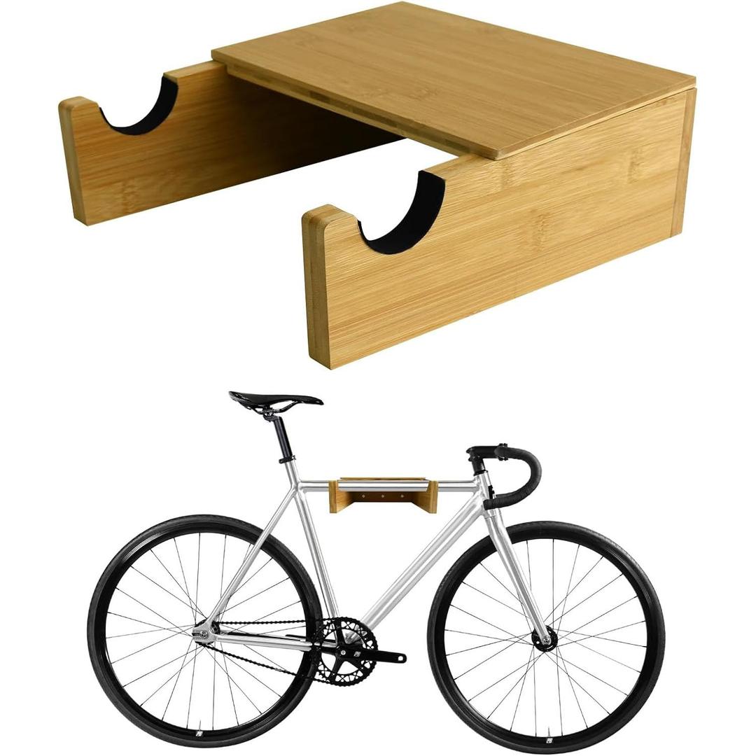 Wooden Bike Wall Mount - Wall Bike Rack for apartment,Horizontal Bicycle Wall mount for Garage, Hardwood Bike Rack Storage with Removeable Shelf,Weighing up to 40 Pounds