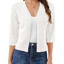 Bbonlinedress Women's White Summer Cropped Cardigan Sweaters Long Sleeves Knit Lightweight Button Down Shrugs Tops Ivory XL