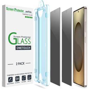 amFilm Auto-Alignment OneTouch for Samsung Galaxy S25 Ultra 6.9'' Privacy Screen Protector, Tempered Glass, 30 seconds Installation, Bubble Free, Privacy Protection 2 Pack