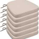 Chair Cushions for Dining Chairs, D-Shaped Seat Cushions with Removable Washable Cover and Ties, Chair Pads for Kitchen, Indoor Dining Room, Patio Chairs, 17'' x 16'', Set of 6, Beige