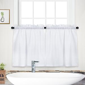 Waffle Woven Textured Short Curtains for Bathroom Waterproof Window Covering for Kitchen - 30" x 30", White, Set of 2