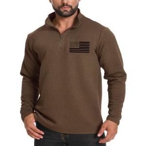H HYFOL Men's USA Flag Graphic Pullover Waffle 1/4 Zip Stand Collar American Patriotic Sweatshirts (Brown, XXL)