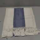 ZeeMart Macrame Style Bicolor Stitching Table Runner, 14 x 60 Inch Blue/Ivory, Boho Blue Table Runners 60 Inches Long, Farmhouse Woven Home Decor