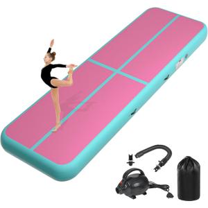 Inflatable Air Gymnastics Tumbling Mat 6ft 10ft 13ft 16ft 20ft, Air Tumble Track Mat 4/8 inches Thickness with Electric Air Pump for Home Use Training Cheerleading Yoga Water Beach Park (Pink Green)