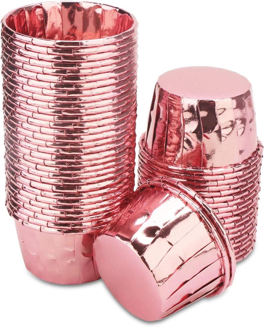 Baking Cups Ramekins, EUSOAR 50Pcs Disposable Ramekin Muffin Baking Cups, Aluminum Cupcake Cups, Tip Pan Ramekin Holders, Little Foil Cups (Rose Pink)