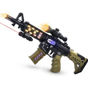 Light Up Machine Gun Toys with Infrared Ray & Cool Lighting & Fighting Sound & Unique Barrel Telescopic Action, Pretend Play Toy Handguns Party Favor, Gifts for Boys Girls (Batteries Not Included)