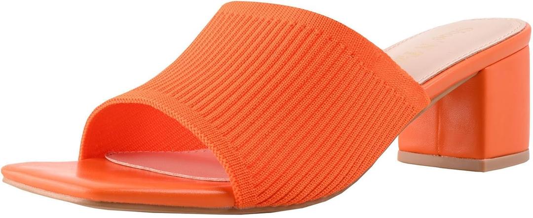 Shoe'N Tale Heeled Sandals For Women Square Open Toe Heeled Mules Chunky Block Low Heel Slip On Slides(7.5, Orange)