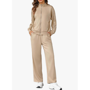 Totatuit Women 2 Piece Lounge Sets Sweatsuit 2025 Fall Long Sleeve Zip Up Sweatshirt Wide Leg pants Tracksuit Travel Outfits S