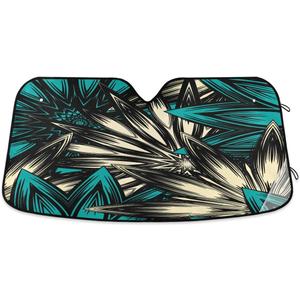 Car Windshield Sunshade Vintage Teal Blue Flowers Pattern, Blocks Sun Visor Protector Foldable Sun Shield Keep Your Vehicle Cool, Fits Windshields of Most Sizes