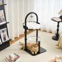 Modern Cat Tree, Wood Cat Tower with Steel Frame, Scratching Posts, Cat Capsule, Plush Mat, Bell Dangling Toy, Aesthetic Minimalist Heavy-Duty Cat Climbing Tree for Large Indoor Adult Cats-Black