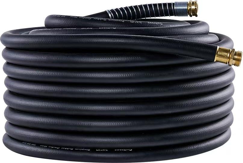 Guitrees Garden Hose 100FT x 3/4, Heavy Duty Rubber Hose, Water Hose with Five-Layered Braiding, Male Female Fittings, 1000PSI Burst, 300PSI Working (Black)