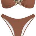ZAFUL Womens Bandeau Bikini Set Metallic Sparkly O Ring Lace Up Tie Side High Cut Tanga Sexy Bathing Suit Swimwear Small