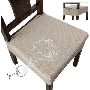 Genina Waterproof Seat Covers for Chairs Seat Covers for Dining Room Chair Slipcovers Kitchen Chair Covers Dining Chair Covers (4 PCS-Rear-covered, Taupe)