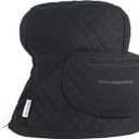 KITCHENAID Fitted Tilt-Head Solid Stand Mixer Cover with Storage Pocket, Quilted 100% Cotton, Matte Black, 14.4"x18"x10", NEW AND IMPROVED FIT