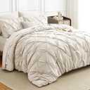 Pintuck Bed in a Bag, 7 Pieces King Size Comforter Set Beige, Luxury Pinch Pleat Bed in a Bag, Soft All Season Bedding Sets with Comforter, Flat Sheet, Fitted Sheet and Pillowcases & Shams