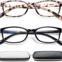EYEURL Reading Glasses Womens Blue Light Blocking - 2 Pack Lightweight Computer Readers +1.75 Glare Blocking Ladies Eyeglass (Black+leopard)