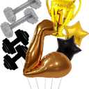 Gym Party Decoration Balloons/Champion Trophy, Muscle Arm, Dumbbell Foil Balloons Fitness Birthday Decorations for Men, Boys, Coach, Sports Party, Bodybuilding Celebration