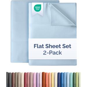 Full Size Flat Sheet -Pack of 2 Top Flat Bed Sheet Only -Ultra-Soft, Comfy, Breathable & Cooling -Hotel Quality, Fade & Wrinkle Free -Easy-Care, Stain & Shrink Resistant Bedding -Oeko-Tex -Light Blue