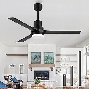 Biukis Ceiling Fans with Lights, 52 Inch Black Ceiling Fan with Light and Remote 3 Color 6 Speed Adjustable, Noiseless DC Motor, Outdoor Fan for Indoor Outdoor Patio Farmhouse Bedroom