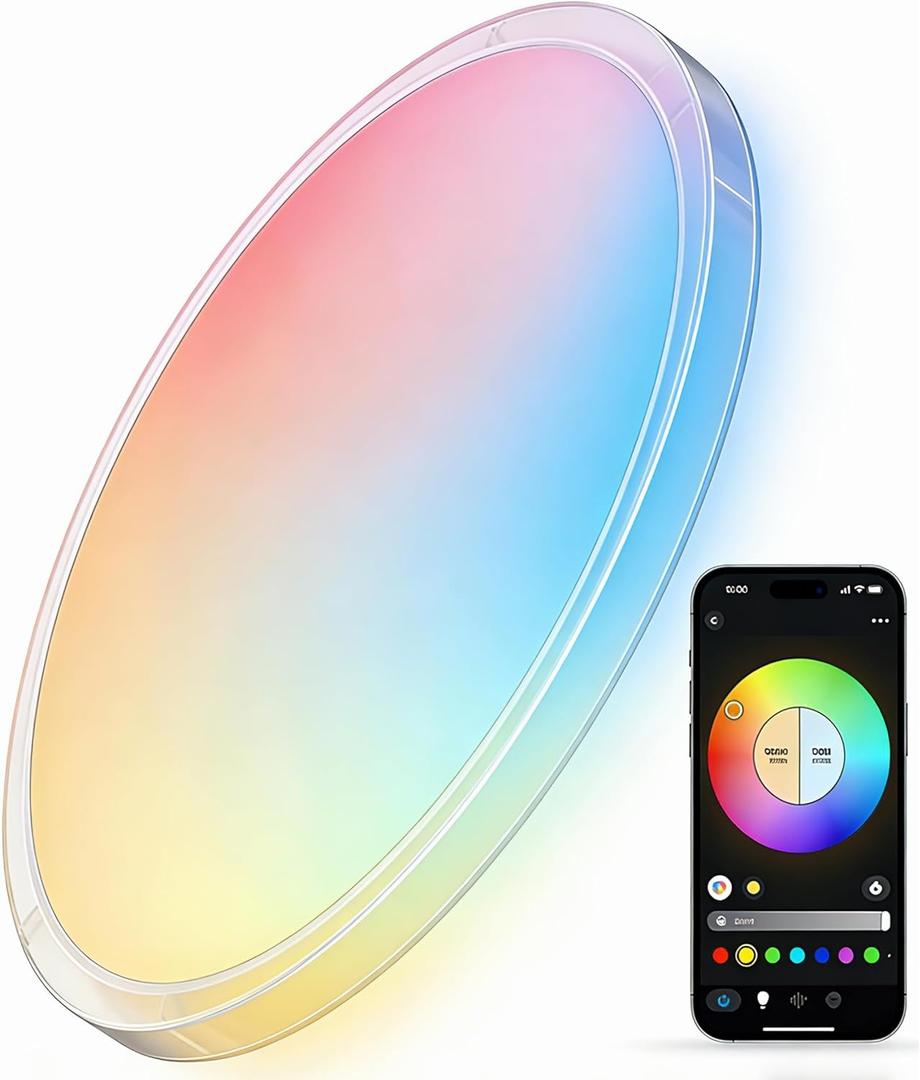 Smart LED Ceiling Light Fixture, Modern Dimmable Flush Mount Ceiling Light, Compatible with Alexa & Google Home, Lighting for Bedroom, Kitchen, Living Room, 12 Inch