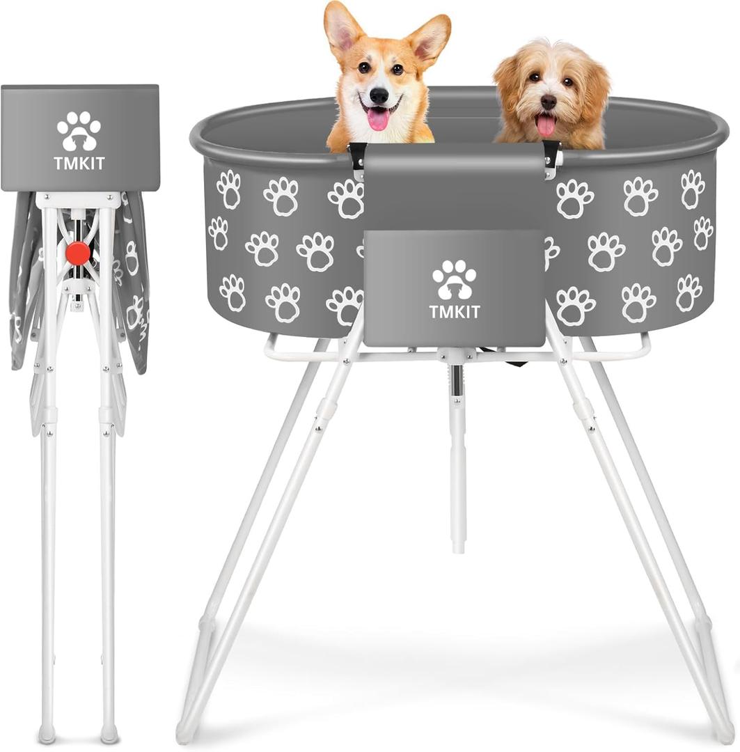 Dog Bathtub for Dogs, Elevated Dog Bath Tub for Pet Grooming and Bathing Shower, Portable, Foldable with Safety Lock, Professional Pet Washing Station for Small Midel Dogs Cat (Gray) (Dark Grey)