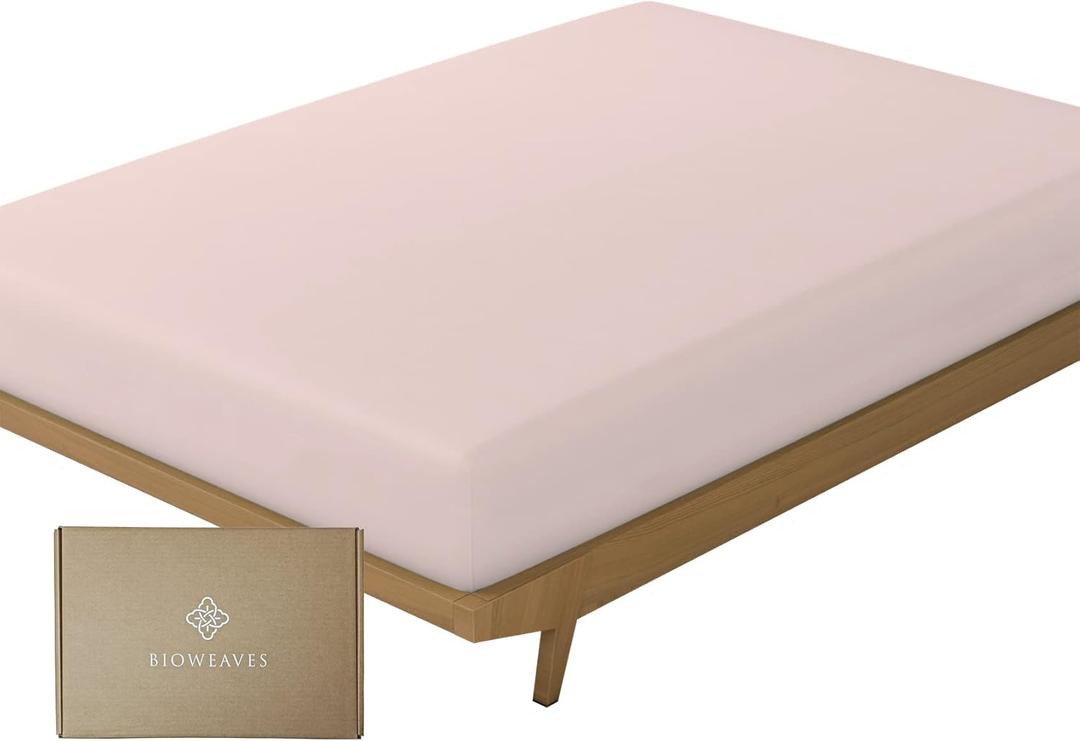 BIOWEAVES 100% Organic Cotton 1 Twin XL Fitted Sheet Only | 300 Thread Count Sateen Weave GOTS Certified with Deep Pocket - Blush Pink