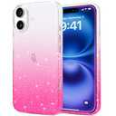 JJGoo Compatible with iPhone 16 Case Clear Glitter, Sparkle Soft TPU Transparent Shockproof Women Girls Slim Bling Sparkly Bumper Cover Phone Case for iPhone 16 6.1-Inch, Gradient Pink