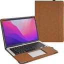 TYTX Compatible with MacBook Air 13 Inch Leather Case, for Model A2337 M1 A2179 A1932 2018-2021 Retina Display Touch ID, PU Leather Laptop Case with Pocket for Papers and Pen Holder, Brown