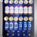 Wine Cooler 37 Bottle Freestanding Fridge with Stainless Steel Reversible Glass Door, 145 Can Beverage Refrigerator Quiet Compressor for Home Kitchen Bar, 4.5 Cu.ft Silver