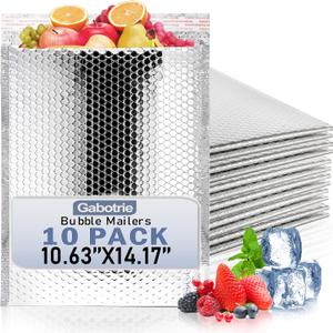 10-Pack Thermal Insulated Bubble Mailer, Waterproof Metallic Bubble Mailers, Cold Shipping Envelopes for Food, Interior Size10.6 x 14.1 Inch, Self-Seal Foil Shipping Envelopes for Cold Shipping