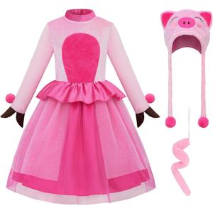 ReliBeauty Pig Costume for Girls Toddler Animal Costume with Hat and Detachable Tail (5/120, Pink)