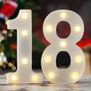 LED Marquee Letter Lights, Decorative Light Up Numbers for 18th Birthday Party, Battery Operated, Warm White Small Marquee 18 Sign for Anniversary Decorations