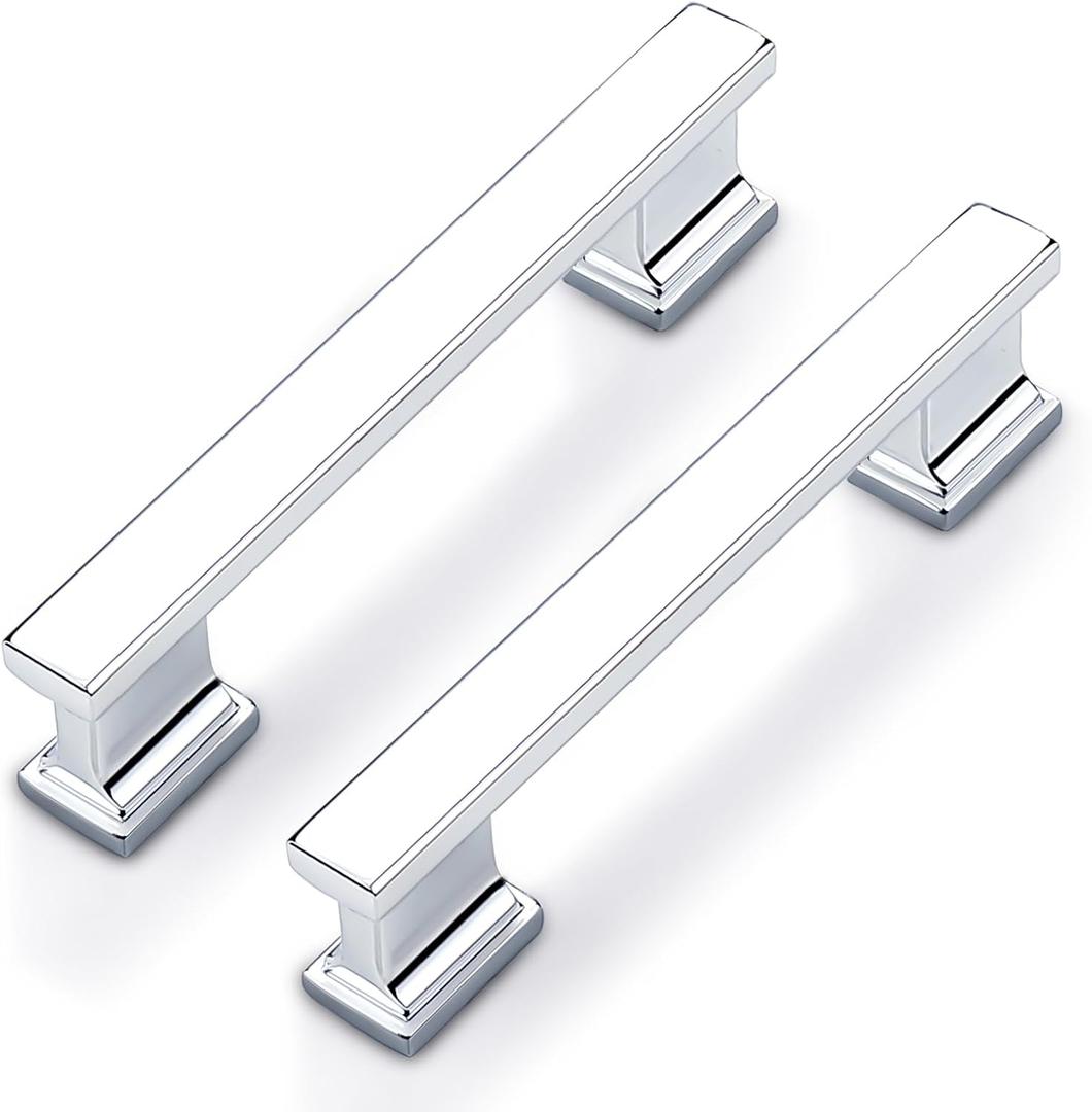 Probrico 5 Pack 3 3/4 Inch Polished Chrome Cabinet Handles, Shiny Kitchen Handles for Cabinets, 96mm Hole Center Drawer Pulls, Easy-Install Bathroom Hardware for Drawers & Cupboards