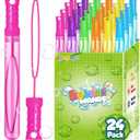 Bubble Wand, 24 Pcs Bubble Wands Bulk in 6 Colors, Bubble Party Favors for Kids, Summer Toys, Indoor Outdoor Activity, Themed Birthday, Wedding, for Girls & Boys