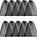 10pcs Mesh Drawstring Bag 10 x 12 inch Black Small Bags With Pull Rope Thicken Portable Storage Bags Outdoor Mesh Organizer Bag for Travel Hike Sports Diving Beach Collecting playthings