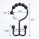 Bathway Shower Curtain Hooks Matte Black Shower Curtain Rings, 12 Pcs Double Hook Shower Curtain Hooks Rings Shower Curtain Hangers Rust Proof, Metal Shower Hooks for Bathroom Shower Curtain Rod
