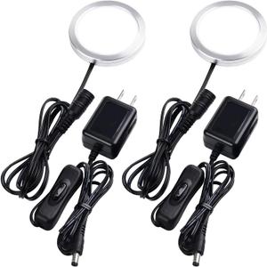 Single Under Cabinet LED Puck Light, Curio Display Case Shelf Counter Accent Lighting, 120V Electric Wired Wall Plug in, On Off Switch, Black Cords, 2 Packs, Daylight (2 Puck Lights & 2 Adapters, Daylight)