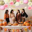 Pumpkin Fall Thanksgiving Baby Shower Decoration 15 Pcs a Little Pumpkin is on The Way Banner Tissue Pom Poms Paper Lantern Fan for Birthday Baby Shower Gender Reveal Party Decor(Pink)