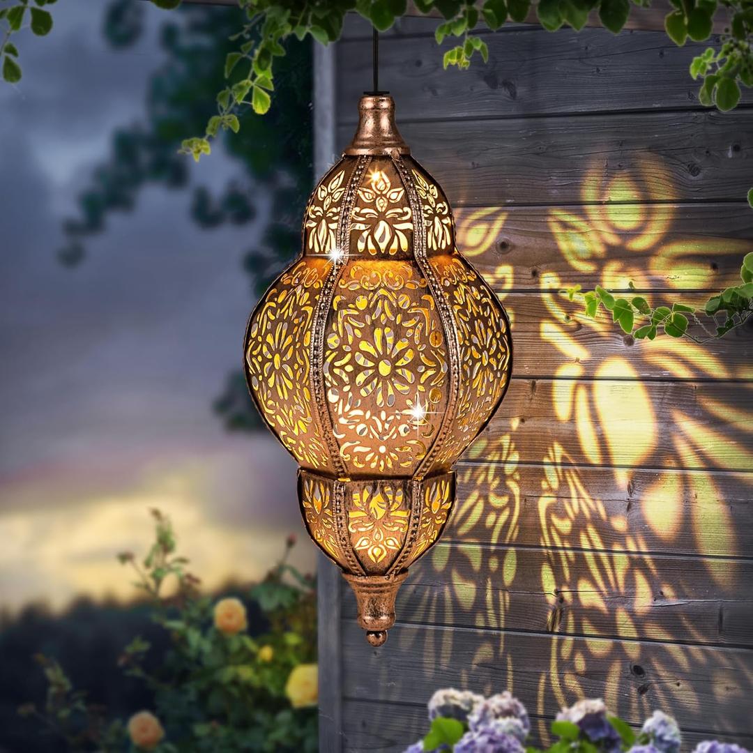 Solar Lanterns Outdoor Waterproof, Hanging Solar Lantern Garden Decor, Decorative Garden Lights for Yard, Patio, Lawn, Porch, Unique Housewarming Gifts (Moroccan)