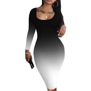 Nimsruc Womens Autumn Casual Sexy Long Sleeves Bodycon Dress Basic Pencil Midi Club Dresses (Small, 9008-black Gradient)