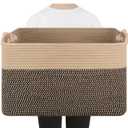 75L Large Cotton Rope Basket, Soft Toy Storage Bin for Nursery & Living Room, Decorative Blanket Basket for Bedroom, Baby-Safe Organizer for Pillows &Laundry, 22''×17''×12'', Brown & Black