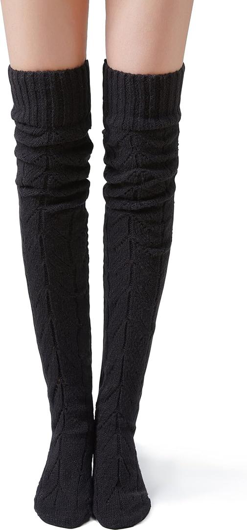 Pcavin Thigh High Socks for Women Cable Knit Over the Knee Boot Socks, Long Warm Leg Warmers Winter
